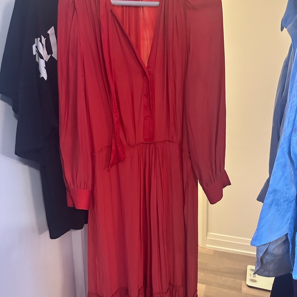 ZADIG & VOLTAIRE Roland Red Satin Silky Long Sleeve Midi Maxi Dress - Picture 9 of 9